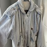 Vintage 80s Acid Wash Retro Puffy Bomber Denim Jacket Unisex Medium Blue Photo 10