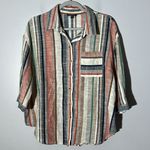 Unique spectrum  100% Cotton Vertical Stripe Boxy Fit 3/4 Sleeve Button Up Shirt Photo 0