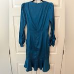 Lulus Teal Blue Lulu’s Flair For Drama Satin Jacquard Wrap Midi Dress Size S Photo 4