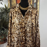 Rafaella  Women’s XL Leopard Print Satin Blouse Button Front Long Sleeve Top Photo 0