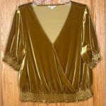 Madewell  Velvet Smocked Crossover Wrap-Style Top Blouse in Antique Gold‎ Size XL Photo 11