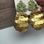 Kate Spade By The Pool Pineapple Fruit Sequin Rhinestone Pierced Dangle Earrings Gold Photo 5