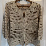 Chico's Crochet Cardigan 3/4 Sleeve Galina Glimmer Champagne Size 2 XL Photo 0