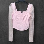 Wild Fable Babydoll Bustier Top XS Pink Floral Lace Sleeve Y2K Coquette Milkmaid Photo 2