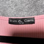 Kim & Cami Pink Ribbed Lace Sleeve Puff Sleeve Scoop Neck Top Women's Large Photo 1