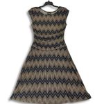 Enfocus Studio En Focus Dress Womens 8 Black Tan Chevron Sleeveless Midi Blouson Scoop Neck Photo 2