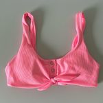 Ribbed Crop Bikini Top Swimsuit with Front Tie Hot Pink / Size XS Photo 1