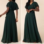 Arbor Naples Flutter Sleeve Wrap Maxi Dress in Forest Green Chiffon Size Small Photo 12