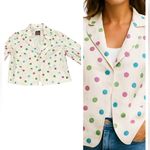 BIELLA COLLEZIONI LINEN MARIA LUISA B CROP POLKA DOT WHITE PINK BLUE BLAZER 42 Size 6 Photo 1
