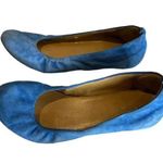 J.Crew Blue Suede Flats Size 8 Rounded Toe Shoes Fun Vibrant Slip-On Photo 0