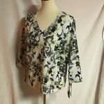 Ellen Tracy Floral V-Neck Blouse Lightweight Tie Sleeve Top Photo 9