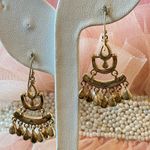Vintage Glamour Gold Tone Teal Amber Crystal Chandelier Dangle Drop Earrings Photo 6