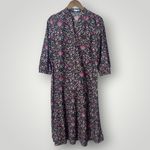 J. McLaughlin Annabelle Black Pink Floral Midi Shirt Dress 3/4 Sleeve Small Photo 2