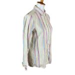 Ecru  Womens Button Down Shirt Multicolor Striped Long Sleeve Casual Linen‎ Small Photo 1