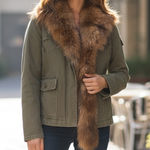 BCBGMAXAZRIA  women’s cargo jean jacket with fox fur Photo 0