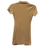 Lyaner Tan Ruched Bodycon Ribbed V Neck Button Front Short Sleeve Mini Dress M Size M Photo 7