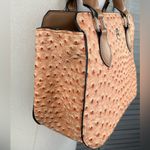 London Fog  Faux Ostrich Leather Satchel Bag Tan Photo 3
