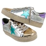 SHU SHOP Petula Platform Sneakers Metallic Silver Gold Stars Vegan Leather Sz 8 Photo 0