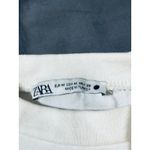 ZARA Women Medium Off White Brown Tan Crew Neck Shirt 100% Cotton Long Sleeve Photo 1