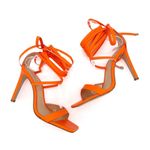 Schutz NEW Bryce Leather Stiletto Sandals Acid Orange Lace-Up Sandals Size 5 Photo 10