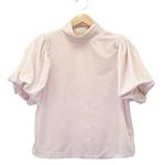 Free People Claudia Velvet Tee Puff Sleeve Mockneck Top Ballet Pink Size XS Photo 3
