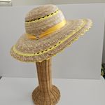 Vintage Sunflower Straw Hat Orange Bow Round Sun Wide Brim Straw Hat Tan Photo 3