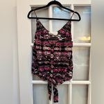 Rory Beca  Pink & Black 100% Silk Boho Southwestern Aztec Tie Blouse Top Size M Photo 8