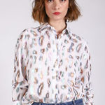 Vilagallo White Animal Print Metallic Colorful Button Down Shirt Women's size 36 Photo 0