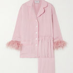 Sleeper + Net Sustain Feather-trimmed Crepe De Chine Pajama Set Photo 0
