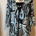 VINTAGE HIPPIES TUNIC TOP BUILT IN BLACK NECK HALTER W/SILVERTONE CIRCLE SZ MED Blue Photo 7