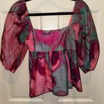 Amanda Uprichard Pink and Red Asymmetrical Ruffled Blouse Photo 0
