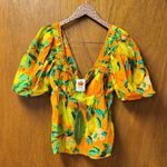 Farm Rio NEW  Chic Pears Short-Sleeve Blouse Top Orange Fruit Print Large L NWT Photo 15