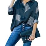 Grade & Gather Geo Satin Shirt Women S Black Oversize Normcore Boho Whimsygoth Photo 2