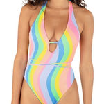 Hurley  NWT Soft‎ Waves Cheeky One Piece in Sky Swimsuit L Photo 0