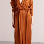 Unlined Cecilia Oversized Kimono Sleeve Maxi Dress In Bronze Brown Size undefined Photo 0