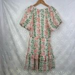 VICI  Floral Print Ruffle Mini Dress Womens Medium White Pink Green Short Sleeve Photo 10