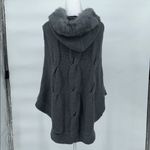 J. McLaughlin  Gray Merino Wool Cape Poncho Rabbit Fur Hood M/L Photo 5