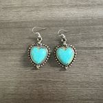 Turquoise Stone Heart Dangle Earrings Blue Photo 3