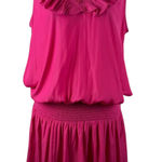 Ramy Brook  Pink Mini Dress‎ Large Ruffle Neck Smocked Waist Lightweight Resort Photo 0