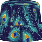 NWOT! Bucket Hats Peacock Feathers Green Fisherman Hat Sun Cap Unisex Blue Photo 0