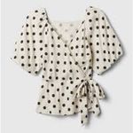Gap  Cream and Black Wrap Polka Dot Blouse Linen Blend Photo 0