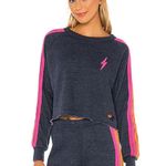 Aviator Nation  Bolt Classic Cropped Crew Sweatshirt Heather Navy Neon Photo 0