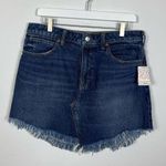 Free People  Frayed-Hem Jean Skirt in Indigo Blue Photo 1