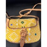 Handmade Vintage Yellow Woven Pattern & Leather Crossbody Bag With Adjustable Strap Photo 7