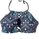 Rue 21 Rue Blue Geometric Cutout High Neck Halter Swim Top Photo 4