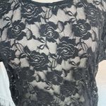 Forever 21 Lace Sheer Nylon Charcoal Top Womens Small Short Sleeve Sheer Photo 6