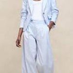 Banana Republic Linen Ruched Sleeve Blazer Womens Size 12 Blue Meditation NWT Photo 2