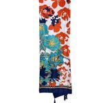 NEW Boho Tropical Design Tasseled Rectangle Soft Chic Scarf Large Blue Orange Photo 2