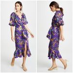 💕SALONI💕 Olivia Floral Printed Silk Midi Dress ~ Violet Sweetpeas US 4 Purple Photo 8