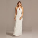 DB Studio Stretch Lace Halter Neck Gown White Size 14 Photo 2